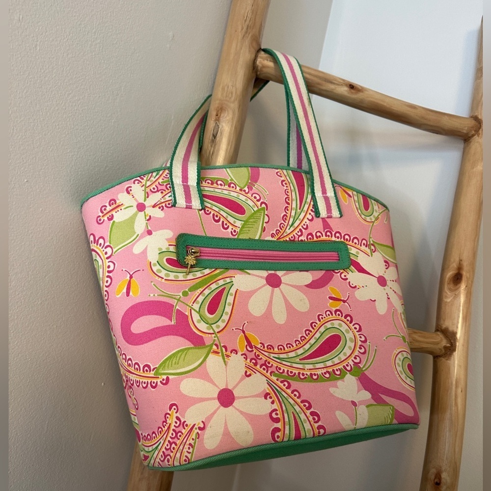 LILLY PULITZER Structured Tote Bag Daisy Paisley Butterflies White Label